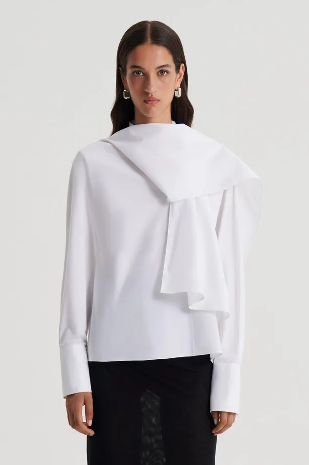 Women Scanlan Theodore Shirts PARACHUTE COTTON CRAVAT SHIRT White Women Scanlan Theodore Shirts PARACHUTE COTTON CRAVAT SHIRT White