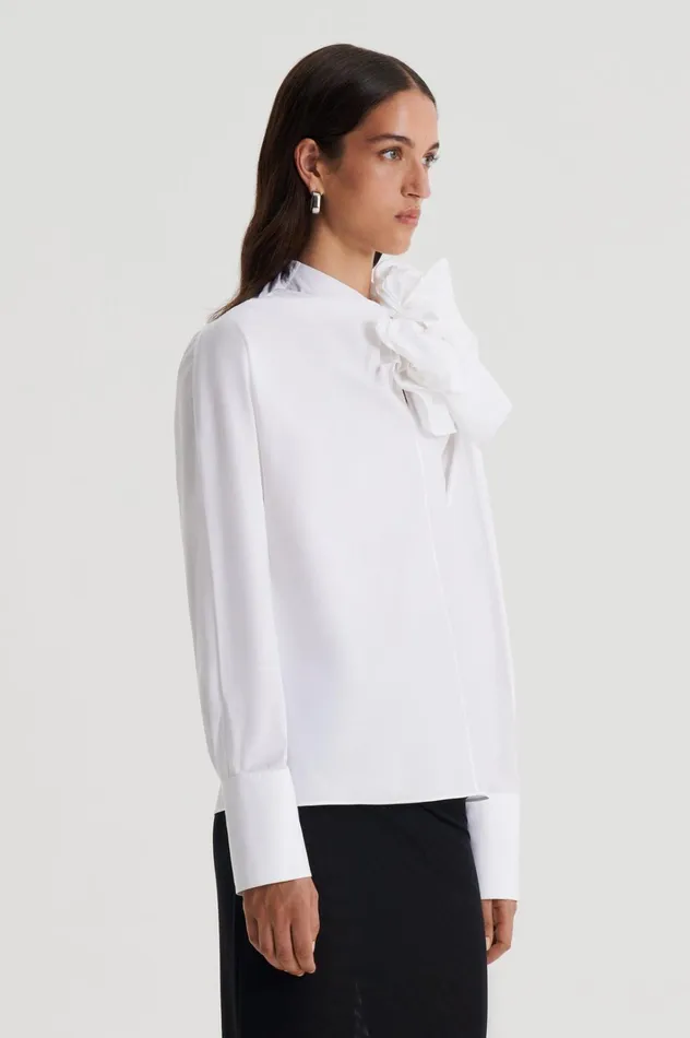 Women Scanlan Theodore Shirts PARACHUTE COTTON CRAVAT SHIRT White Women Scanlan Theodore Shirts PARACHUTE COTTON CRAVAT SHIRT White