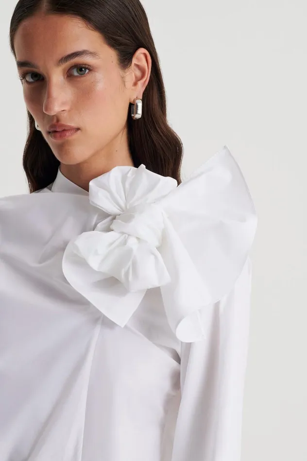 Women Scanlan Theodore Shirts PARACHUTE COTTON CRAVAT SHIRT White Women Scanlan Theodore Shirts PARACHUTE COTTON CRAVAT SHIRT White