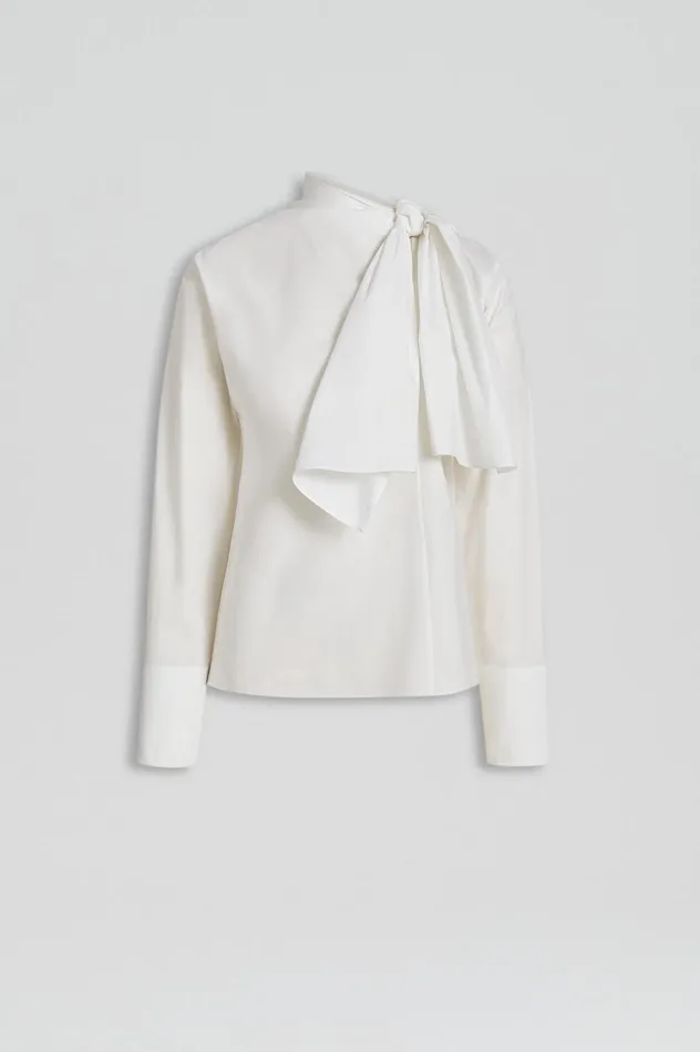 Women Scanlan Theodore Shirts PARACHUTE COTTON CRAVAT SHIRT White Women Scanlan Theodore Shirts PARACHUTE COTTON CRAVAT SHIRT White