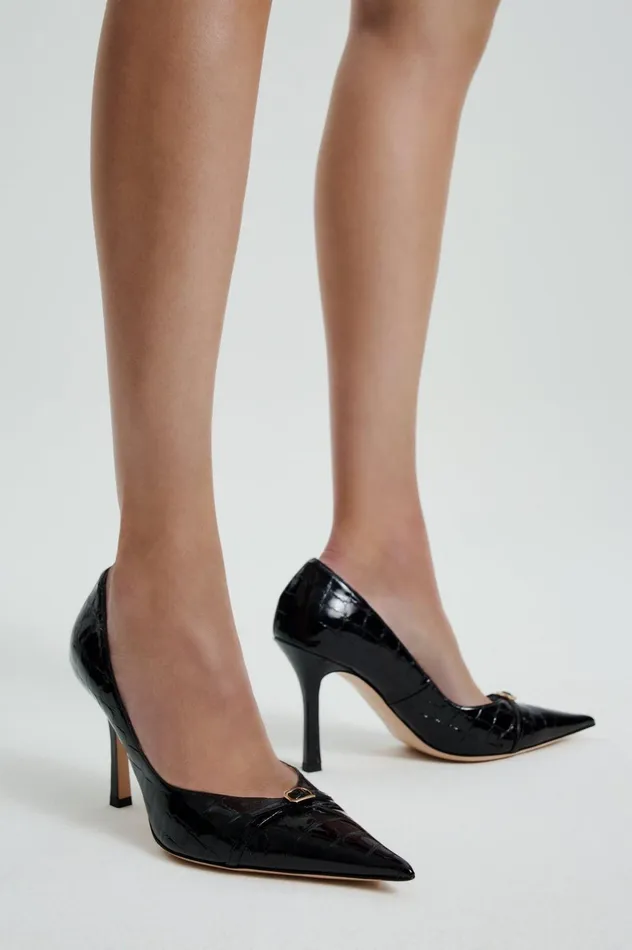 Women Scanlan Theodore Shoes LEATHER EMBOSSED PUMP 95 Black