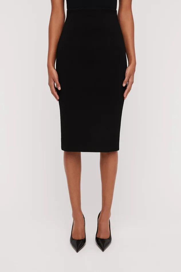 Women Scanlan Theodore Skirts CREPE KNIT SLIT BACK SKIRT Black