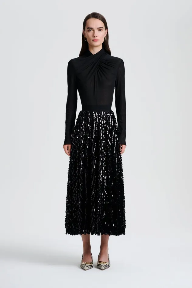 Women Scanlan Theodore Skirts PATENT SEQUIN TULLE SKIRT Black