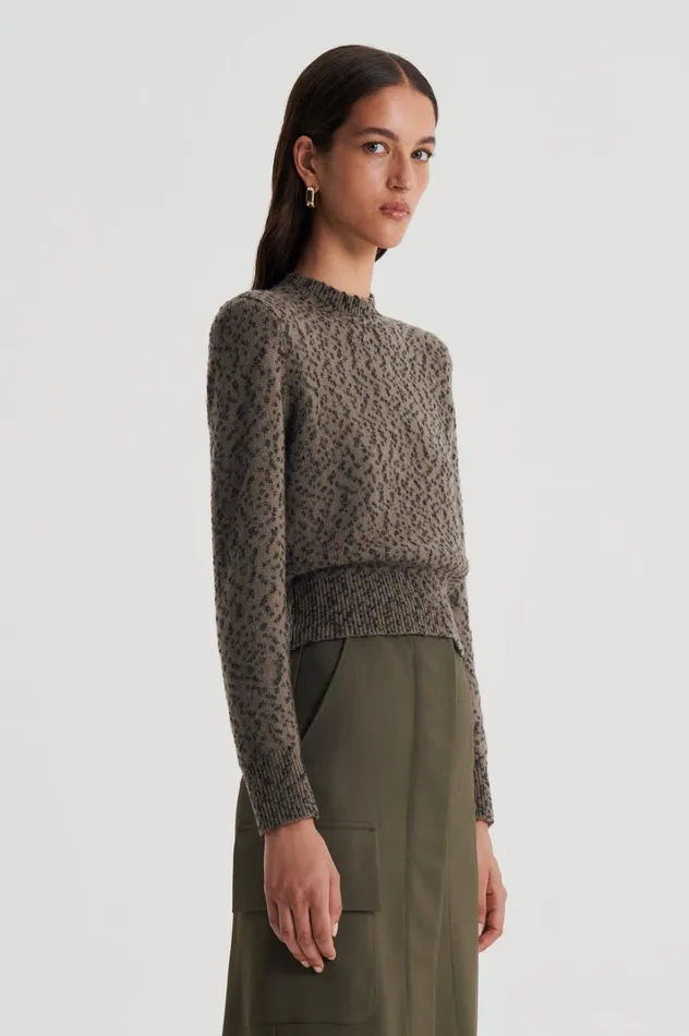 Women Scanlan Theodore Sweaters BOUCLE SHOULDER PAD SWEATER Khaki