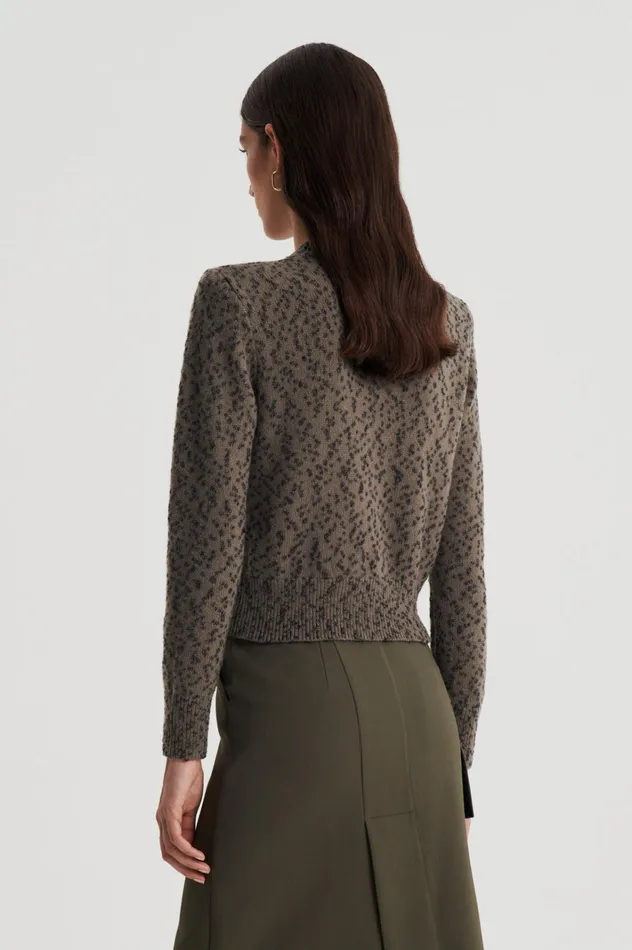 Women Scanlan Theodore Sweaters BOUCLE SHOULDER PAD SWEATER Khaki