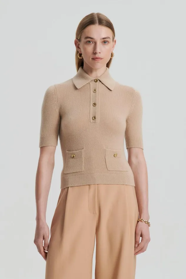 Women Scanlan Theodore Sweaters CASHMERE SLIM FIT SHIRT Oat Women Scanlan Theodore Sweaters CASHMERE SLIM FIT SHIRT Oat