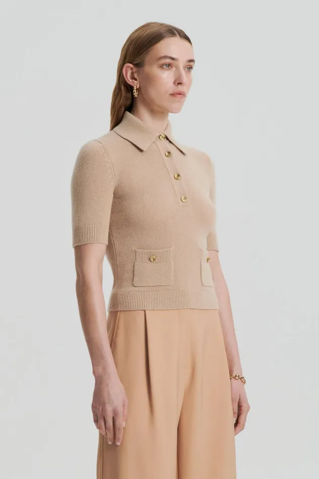 Women Scanlan Theodore Sweaters CASHMERE SLIM FIT SHIRT Oat Women Scanlan Theodore Sweaters CASHMERE SLIM FIT SHIRT Oat