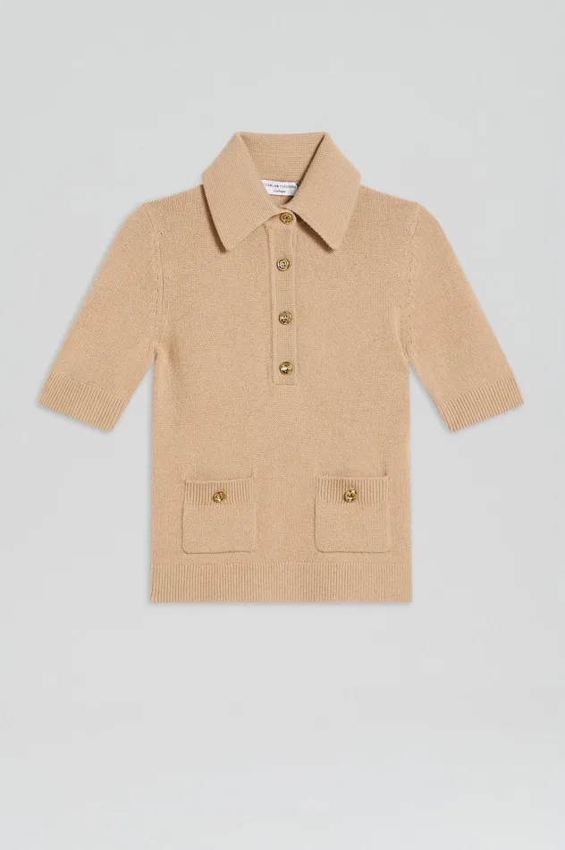 Women Scanlan Theodore Sweaters CASHMERE SLIM FIT SHIRT Oat Women Scanlan Theodore Sweaters CASHMERE SLIM FIT SHIRT Oat