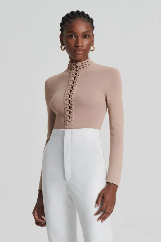 Women Scanlan Theodore Sweaters CREPE KNIT DAISY TOP Oat Women Scanlan Theodore Sweaters CREPE KNIT DAISY TOP Oat
