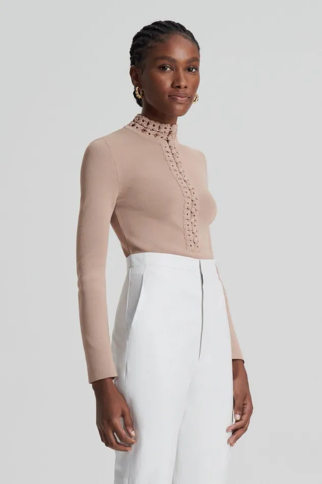 Women Scanlan Theodore Sweaters CREPE KNIT DAISY TOP Oat Women Scanlan Theodore Sweaters CREPE KNIT DAISY TOP Oat