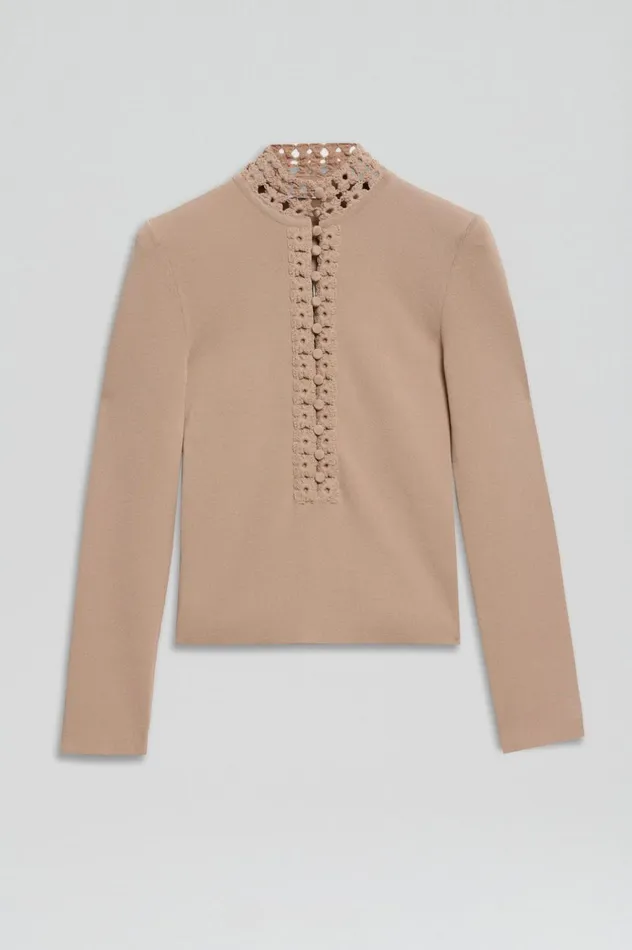 Women Scanlan Theodore Sweaters CREPE KNIT DAISY TOP Oat Women Scanlan Theodore Sweaters CREPE KNIT DAISY TOP Oat