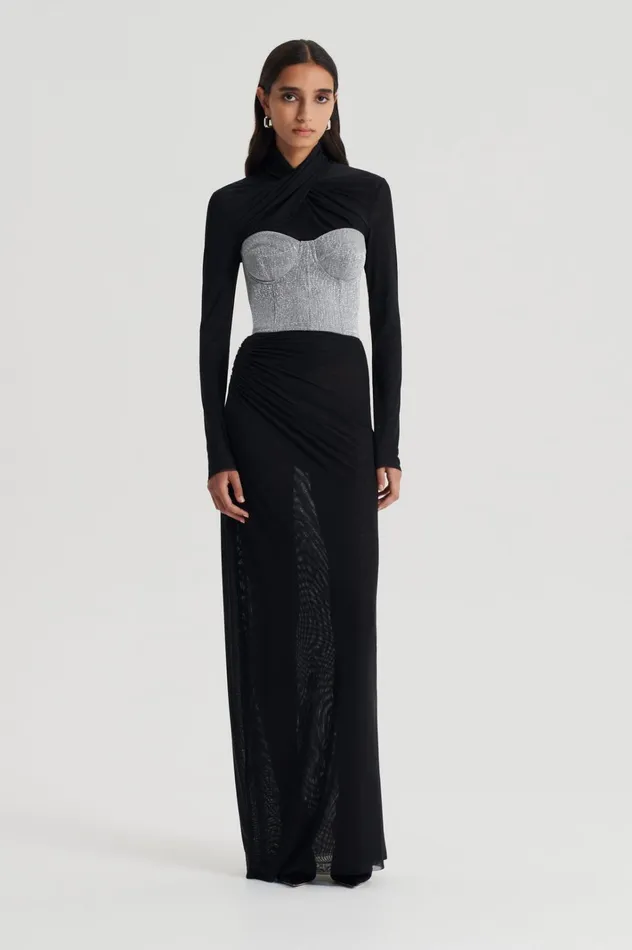 Women Scanlan Theodore Tops MESH TURBAN TWIST TOP Black