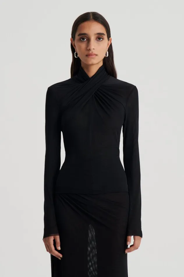 Women Scanlan Theodore Tops MESH TURBAN TWIST TOP Black