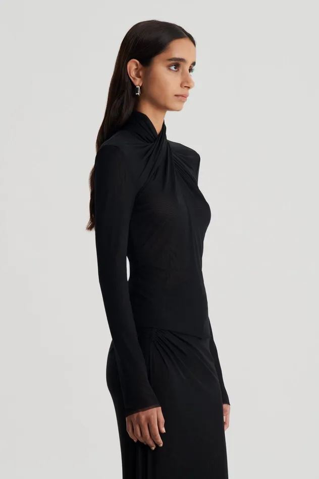 Women Scanlan Theodore Tops MESH TURBAN TWIST TOP Black