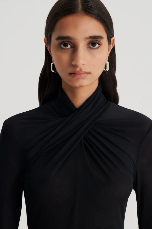 Women Scanlan Theodore Tops MESH TURBAN TWIST TOP Black