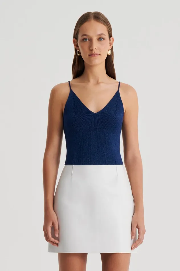 Women Scanlan Theodore Tops METALLIC KNIT CAMISOLE Navy