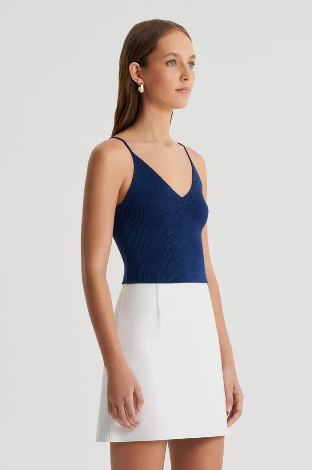 Women Scanlan Theodore Tops METALLIC KNIT CAMISOLE Navy