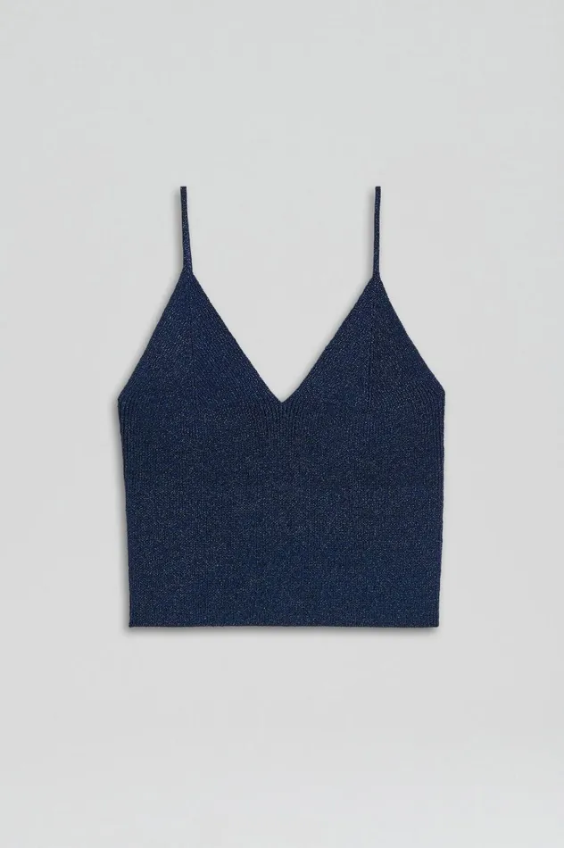 Women Scanlan Theodore Tops METALLIC KNIT CAMISOLE Navy