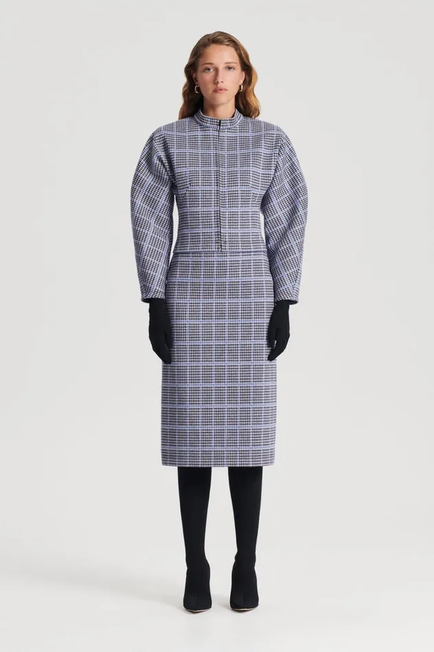 Women Scanlan Theodore Tops PLAID SCUBA TOP Cobalt