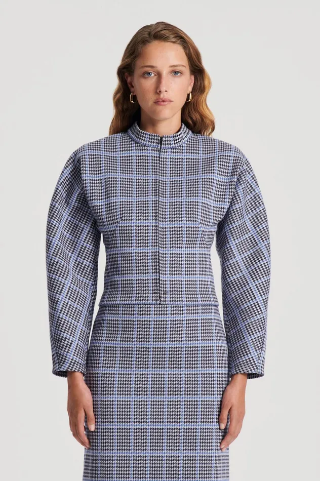 Women Scanlan Theodore Tops PLAID SCUBA TOP Cobalt