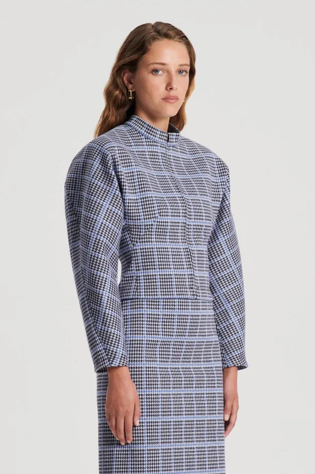 Women Scanlan Theodore Tops PLAID SCUBA TOP Cobalt