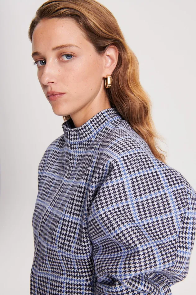 Women Scanlan Theodore Tops PLAID SCUBA TOP Cobalt