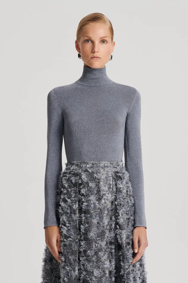Women Scanlan Theodore Tops SPARKLE POLO TOP Silver Women Scanlan Theodore Tops SPARKLE POLO TOP Silver