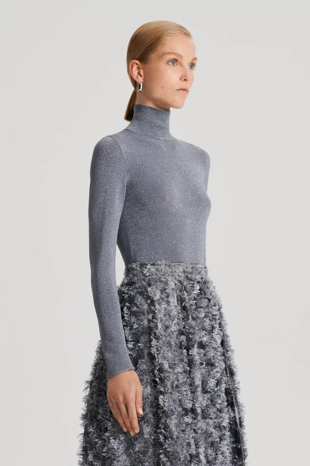 Women Scanlan Theodore Tops SPARKLE POLO TOP Silver Women Scanlan Theodore Tops SPARKLE POLO TOP Silver