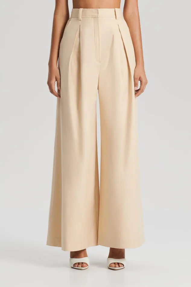 Women Scanlan Theodore Trousers PLEAT DRAPE LEG TROUSER Sand Women Scanlan Theodore Trousers PLEAT DRAPE LEG TROUSER Sand