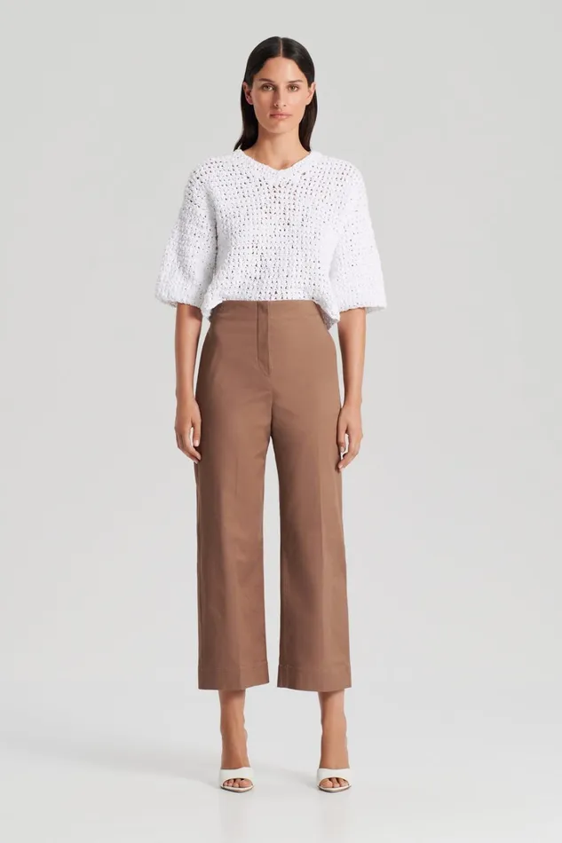 Women Scanlan Theodore Trousers SATEEN CROPPED WIDE LEG TROUSER Mocha