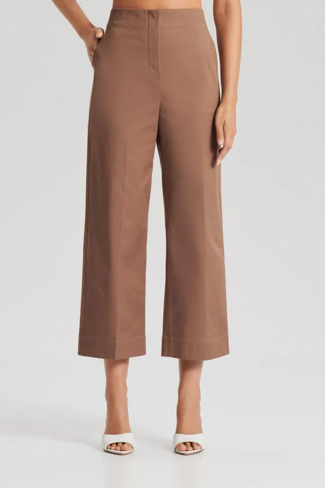 Women Scanlan Theodore Trousers SATEEN CROPPED WIDE LEG TROUSER Mocha