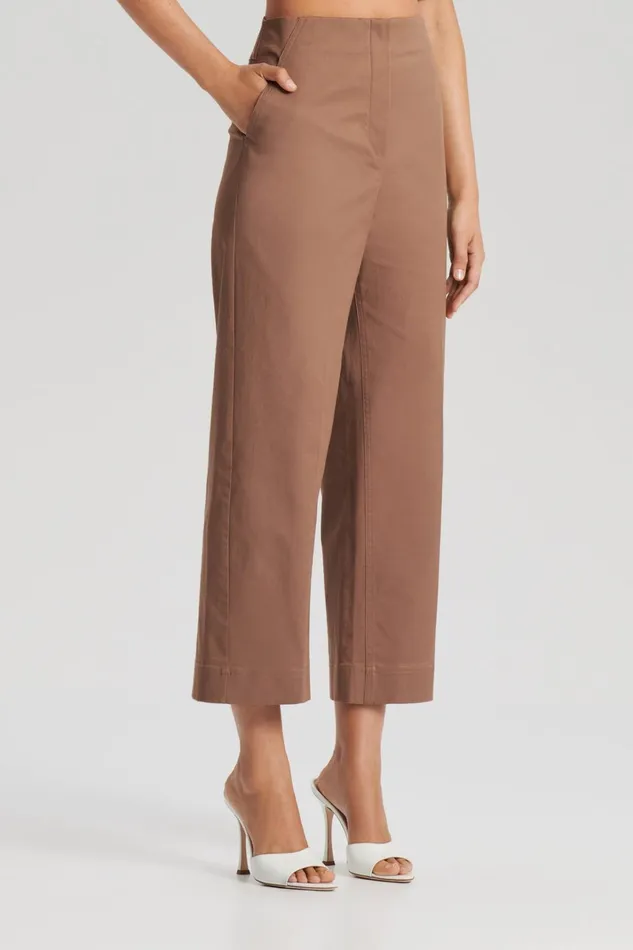 Women Scanlan Theodore Trousers SATEEN CROPPED WIDE LEG TROUSER Mocha