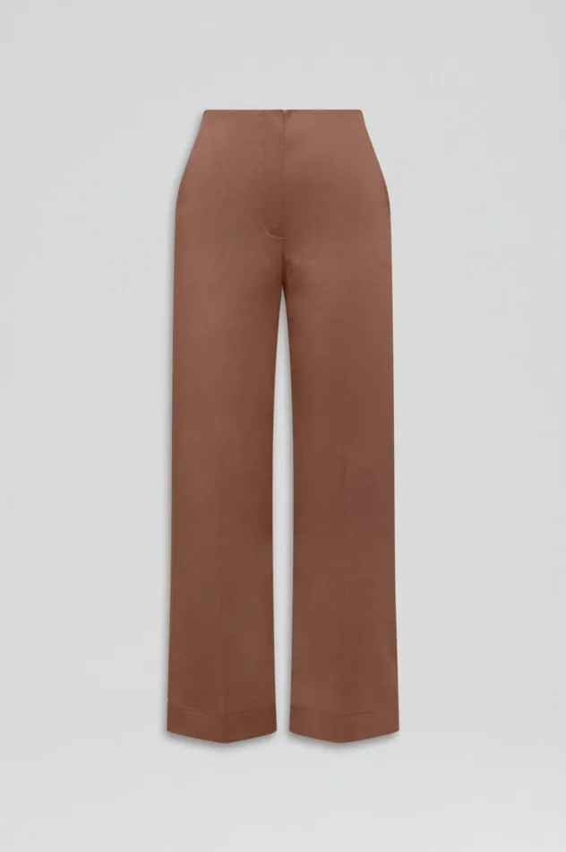 Women Scanlan Theodore Trousers SATEEN CROPPED WIDE LEG TROUSER Mocha