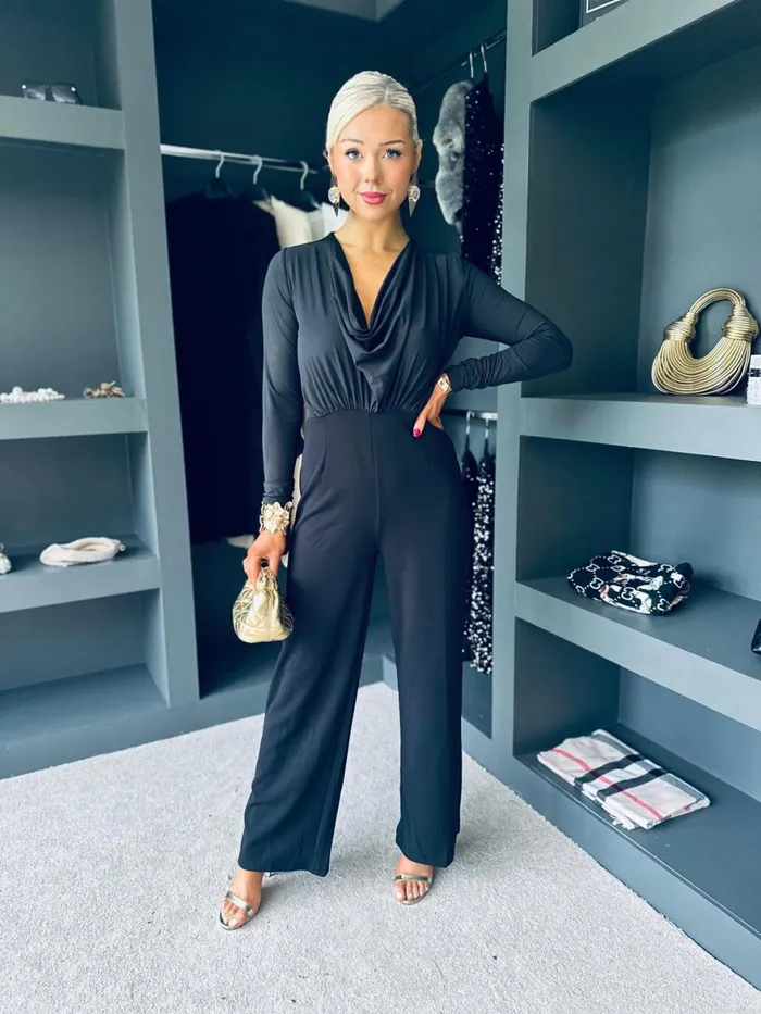 Women Sets and Jumpsuits Canella Lane Giselle Cowl Neck Long Sleeve Jumpsuit In Black