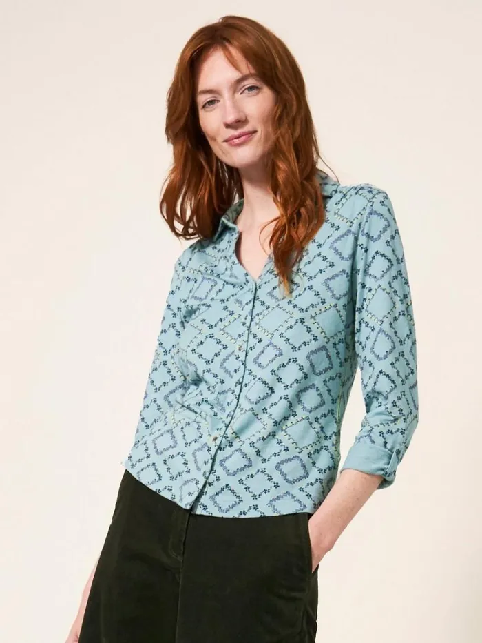 Women SHIRTS and BLOUSES White Stuff Annie Cotton Jersey Shirt Teal Print