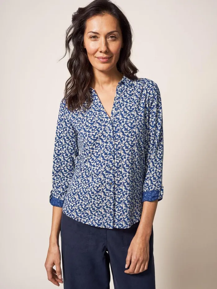 Women SHIRTS and BLOUSES White Stuff Annie Jersey Printed Shirt Navy Print