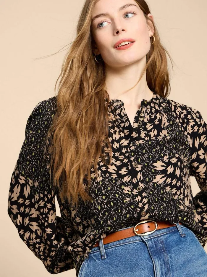 Women SHIRTS and BLOUSES White Stuff Ari Eco Vero Top Black Print Women SHIRTS and BLOUSES White Stuff Ari Eco Vero Top Black Print