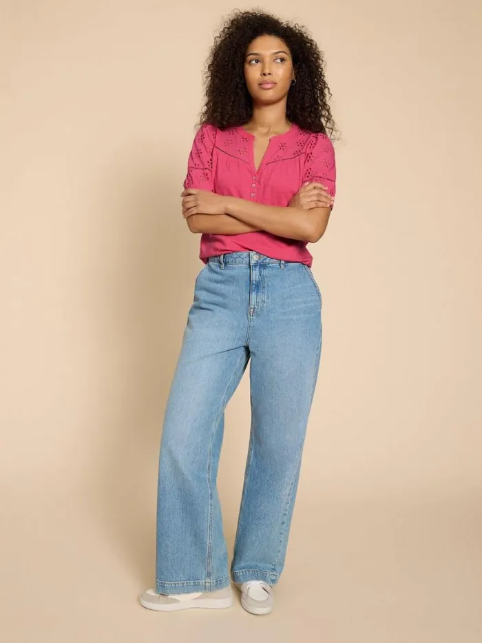 Women SHIRTS and BLOUSES White Stuff BELLA BRODERIE MIX TOP Mid Pink
