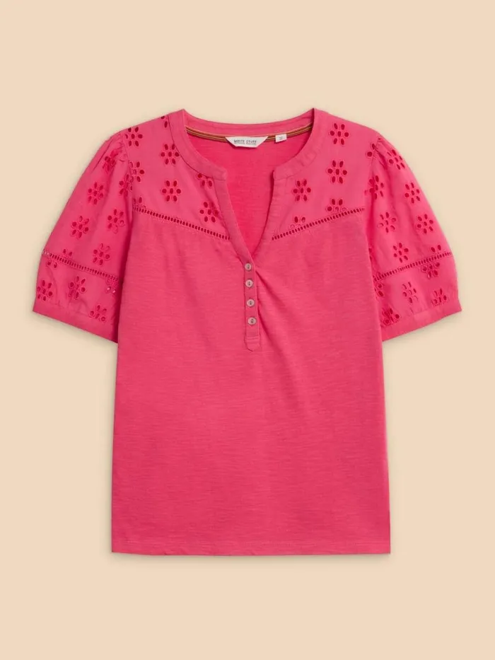 Women SHIRTS and BLOUSES White Stuff BELLA BRODERIE MIX TOP Mid Pink