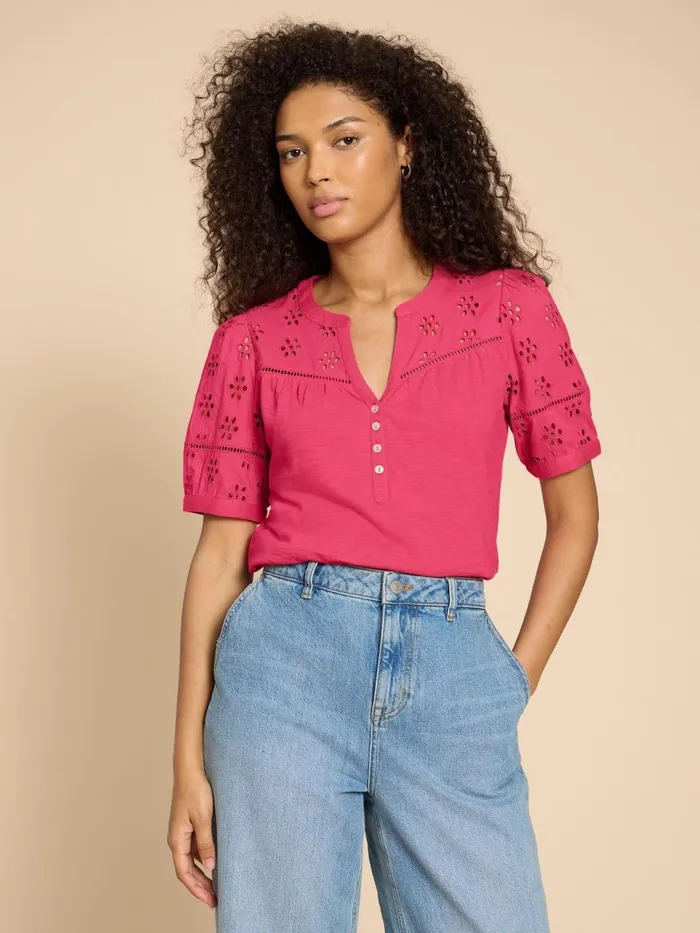 Women SHIRTS and BLOUSES White Stuff BELLA BRODERIE MIX TOP Mid Pink