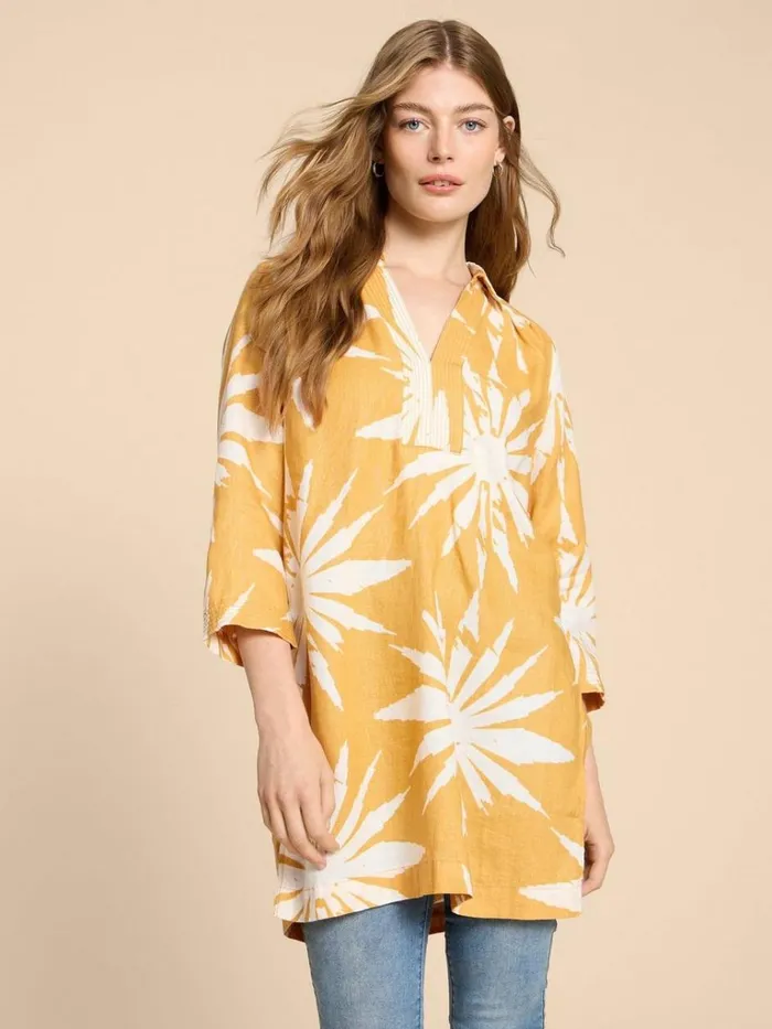 Women SHIRTS and BLOUSES White Stuff Blaire Linen Tunic Chartreuse Print