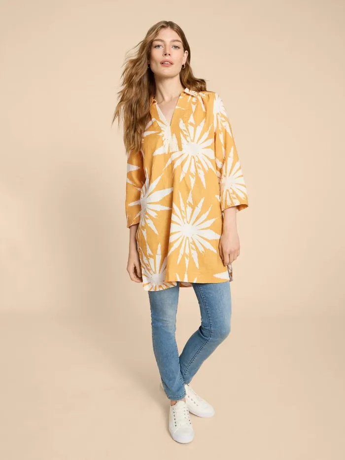 Women SHIRTS and BLOUSES White Stuff Blaire Linen Tunic Chartreuse Print
