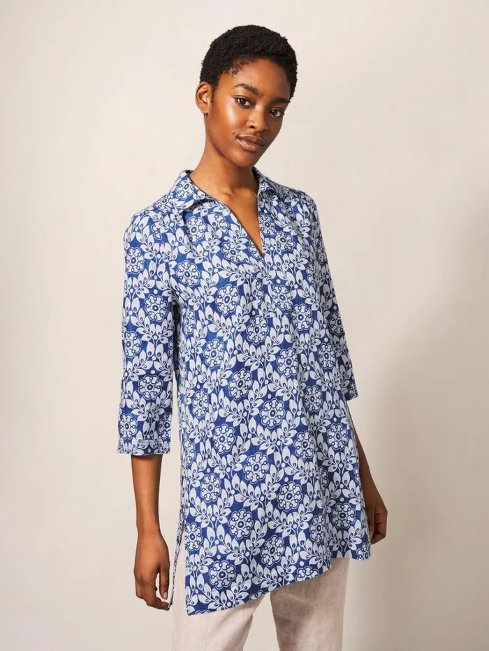Women SHIRTS and BLOUSES White Stuff Blaire Linen Versatile Tunic Blue Multi