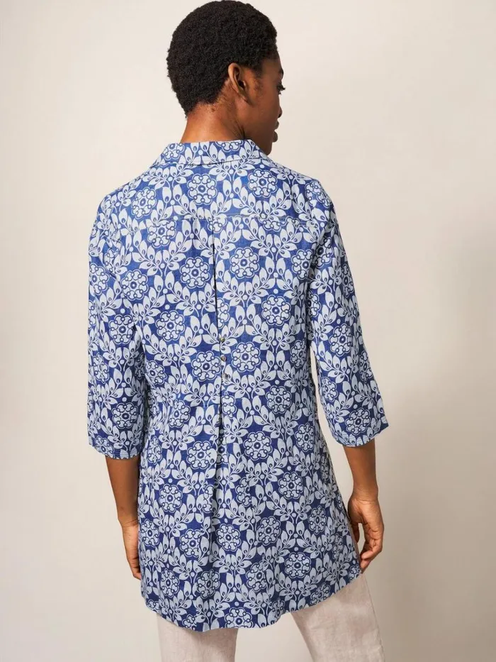 Women SHIRTS and BLOUSES White Stuff Blaire Linen Versatile Tunic Blue Multi Women SHIRTS and BLOUSES White Stuff Blaire Linen Versatile Tunic Blue Multi