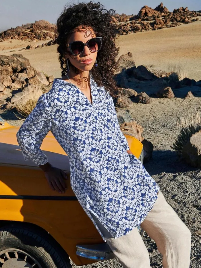 Women SHIRTS and BLOUSES White Stuff Blaire Linen Versatile Tunic Blue Multi Women SHIRTS and BLOUSES White Stuff Blaire Linen Versatile Tunic Blue Multi