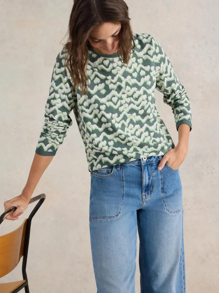 Women SHIRTS and BLOUSES White Stuff CLARA LONG SLEEVE TEE Teal Print