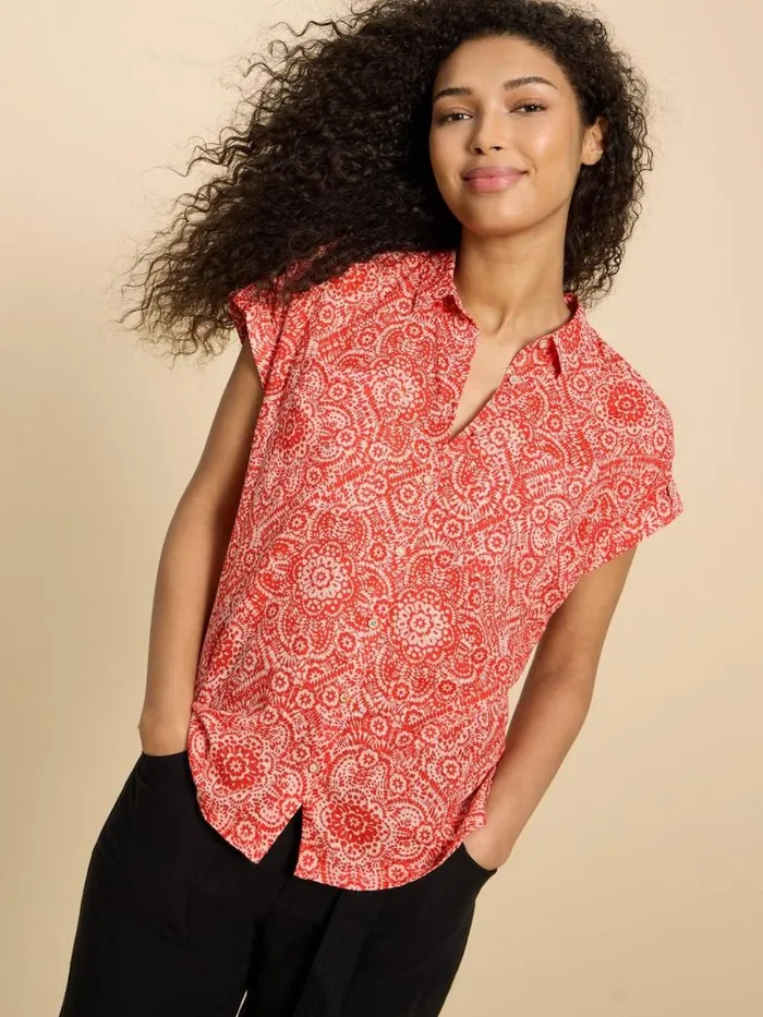 Women SHIRTS and BLOUSES White Stuff Ellie Organic Cotton Shirt Orange Print