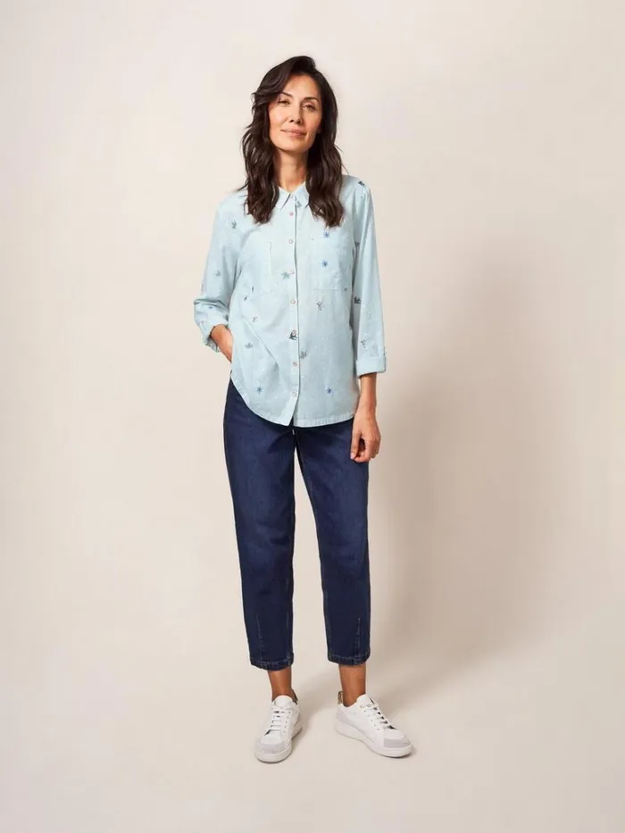 Women SHIRTS and BLOUSES White Stuff Emilia Stripe Emb Shirt Green Multi