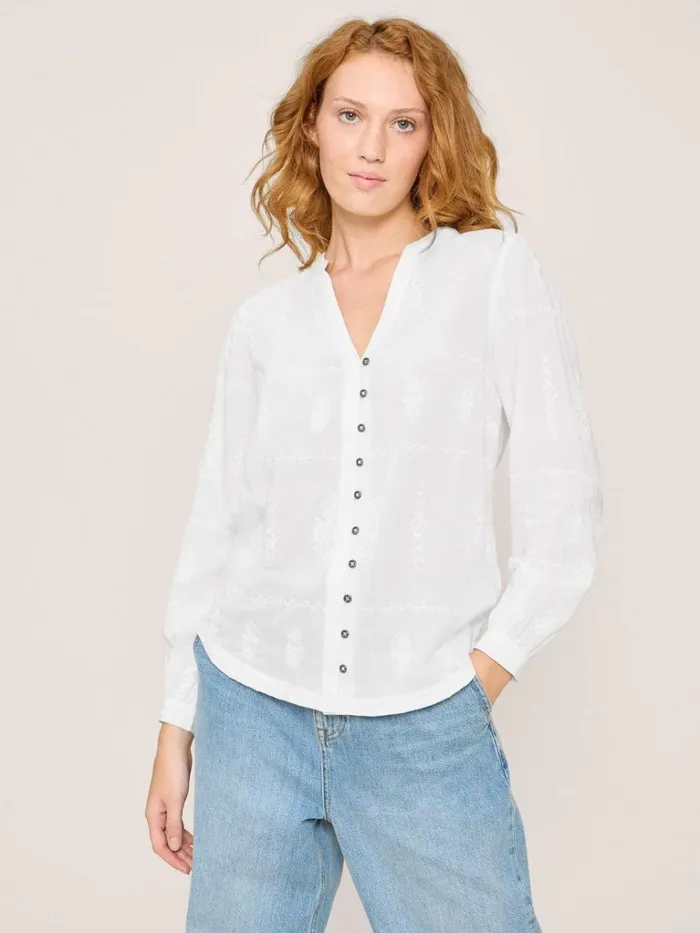Women SHIRTS and BLOUSES White Stuff Kate Embroidered Casual Shirt Ivory Multi