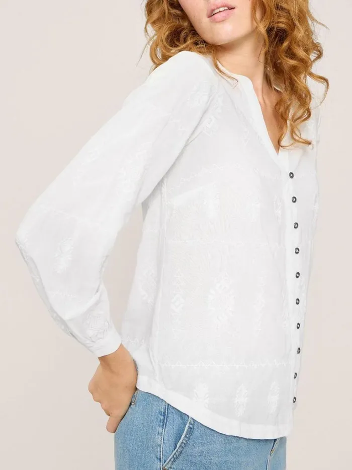 Women SHIRTS and BLOUSES White Stuff Kate Embroidered Casual Shirt Ivory Multi